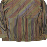 Womens Green & Brown Striped Casual Jacket M Polyester Blend Zip Plain