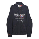 NAPAPIJRI Mens Navy Blue Jacket L Cotton Zip Up Casual Printed Logo