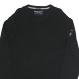 NAUTICA Mens Black Cotton Blend Plain V-Neck Basic Knit Jumper M Classic Style