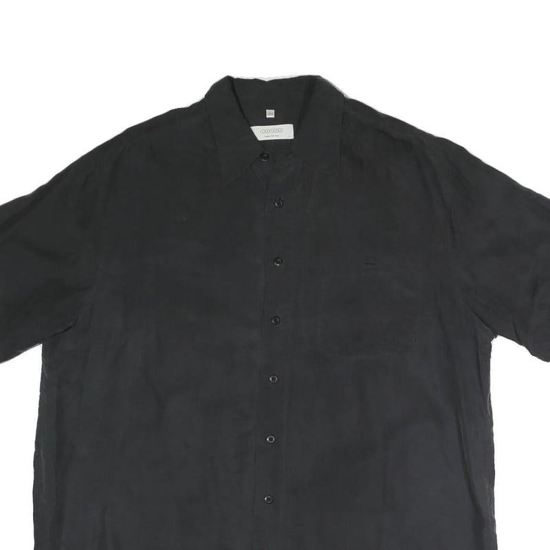 CANDA Mens Black Polyester Blend Casual Shirt L Button Front Relaxed Fit