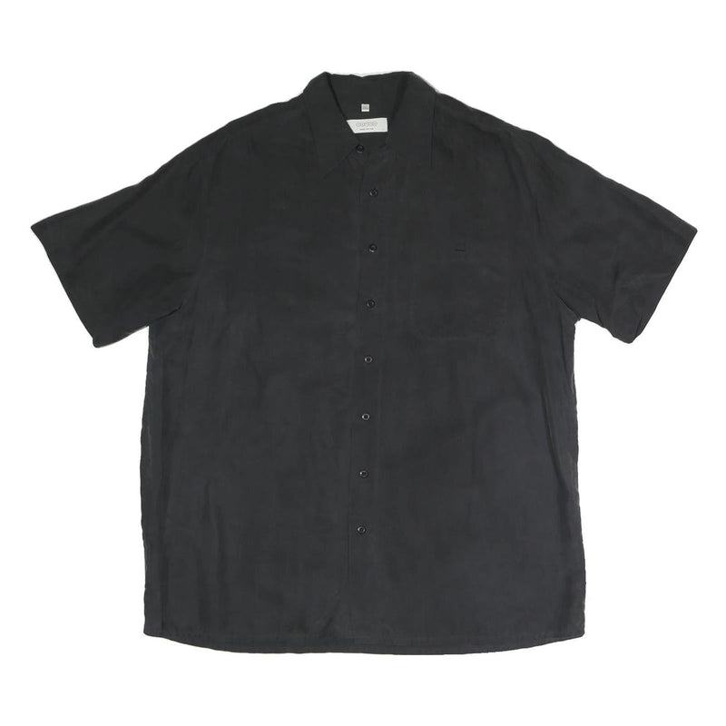 CANDA Mens Black Polyester Blend Casual Shirt L Button Front Relaxed Fit