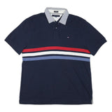 TOMMY HILFIGER Mens Blue Red White Striped Cotton Blend Polo Shirt XL