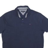 TOMMY HILFIGER Mens Navy Blue Polo Shirt L Cotton Blend Short Sleeve Classic