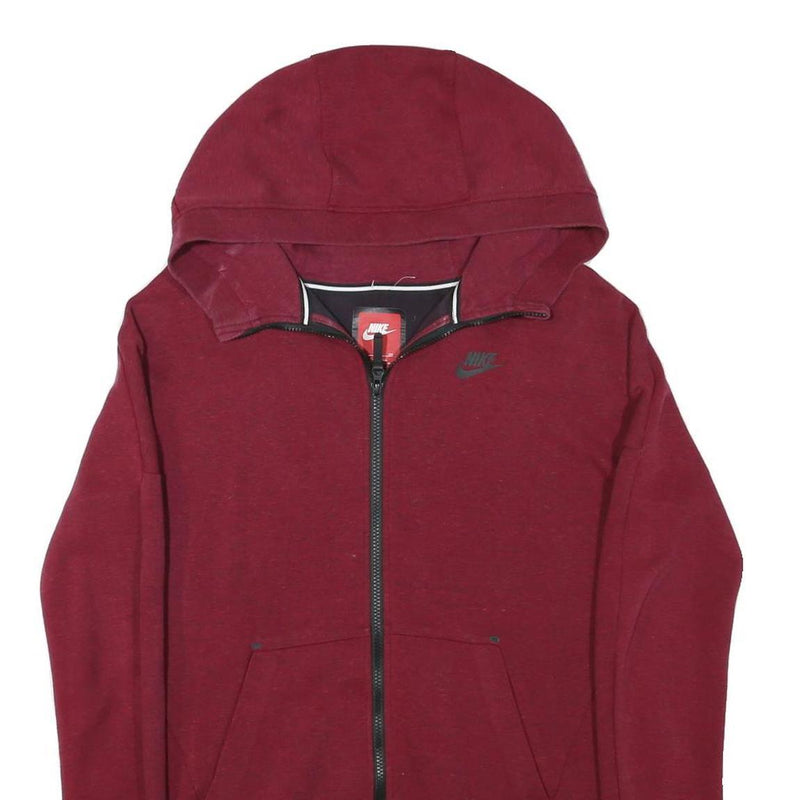 NIKE Mens Maroon Full Zip Hoodie S Cotton Blend Casual Sportswear