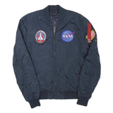 ALPHA INDUSTRIES Mens Navy Blue Bomber S Polyester Blend Plain NASA Space Flight
