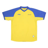 UMBRO Mens Yellow & Blue Sports T-Shirt XL Short Sleeve V-Neck Performance