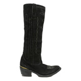 VENO CUOVO Womens Black Leather Knee High Western Boots UK 5 Stylish Stitching