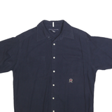 TOMMY HILFIGER Mens Navy Shirt M Embroidered Crest Cotton Button Front