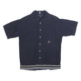TOMMY HILFIGER Mens Navy Shirt M Embroidered Crest Cotton Button Front
