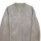 Womens Grey Faux Leather Bomber Jacket XL Woven Plain Zip Closure Pocket