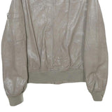 Womens Grey Faux Leather Bomber Jacket XL Woven Plain Zip Closure Pocket