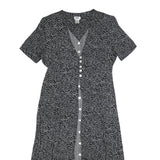 JBS Womens Black Dress Polyester Blend Button Midi L Leaf Pattern