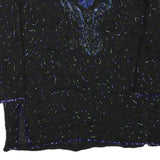 Womens Black & Blue Embroidered Long Sleeve Round Neck Top L Evening Occasion