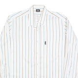 DINO CARINO Mens White & Light Blue Striped Shirt M Cotton Blend Button Collar