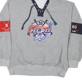 ATTICA Mens Grey Hockey Logo Pullover Hoodie L Lace-Up Neck Sports Sweatshirt