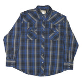 WRANGLER Mens Blue & Grey Plaid Western Shirt L Cotton Blend Classic Fit
