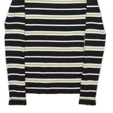 INTERNATIONAL CONCEPTS Womens Black & Gold Striped Plain Crew Neck Rib Knit S