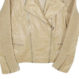 TOUT TOUT Womens Beige Faux Leather Moto Jacket L Zip Biker Slim Fit Stylish
