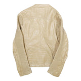 TOUT TOUT Womens Beige Faux Leather Moto Jacket L Zip Biker Slim Fit Stylish