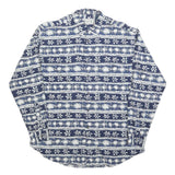VINCI Mens Blue & White Pattern Shirt M Cotton Blend Long Sleeve Casual