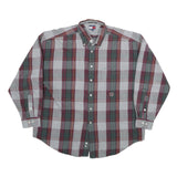 TOMMY HILFIGER Mens Grey & Maroon Check Shirt L Button Down Casual Cotton