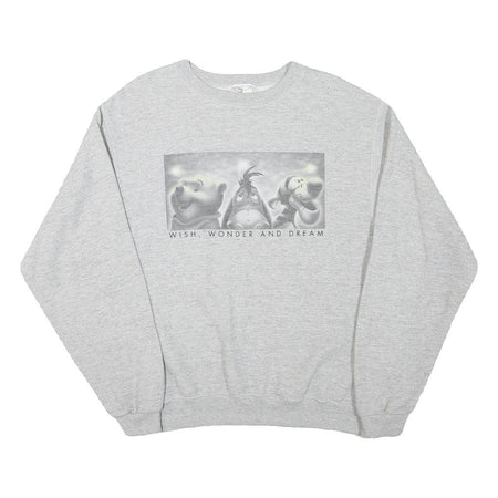 DISNEY Mens Grey Winnie The Pooh Crew Neck M Wish Wonder Dream Sweatshirt