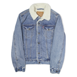 LEVI'S Mens Blue Denim Sherpa Collar Jacket S Cotton Button Plain Classic