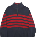 TOMMY HILFIGER Mens Blue & Red Patterned Pullover Jumper Crew Neck Cotton L