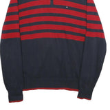 TOMMY HILFIGER Mens Blue & Red Patterned Pullover Jumper Crew Neck Cotton L