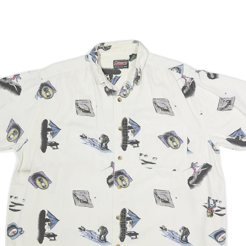 COLEMAN Mens White Cotton Casual Shirt L Printed Camping Outdoors