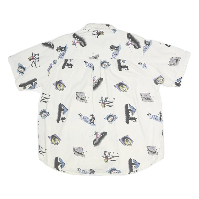 COLEMAN Mens White Cotton Casual Shirt L Printed Camping Outdoors