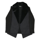 MALVIN Womens Black Cotton Blend Knit Jacket S Faux Fur Collar Open Front