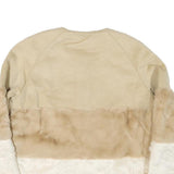 STRADIVARIUS Womens Beige Faux Fur Colourblock Jacket S Synthetic Button Closure