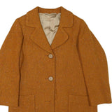 Womens Orange Wool Blend Classic Jacket M Tweed Button Closure Pockets