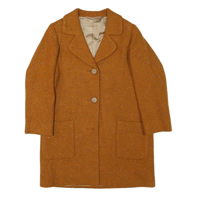Womens Orange Wool Blend Classic Jacket M Tweed Button Closure Pockets