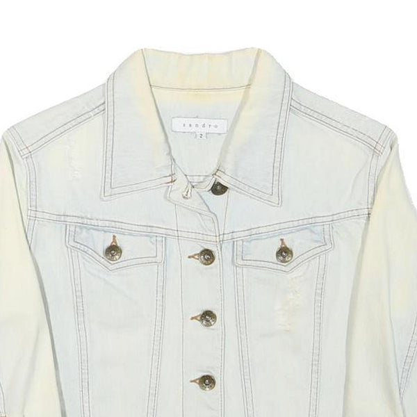 SANDRO Womens White Cotton Blend Button Jacket XXS Denim Casual Outerwear
