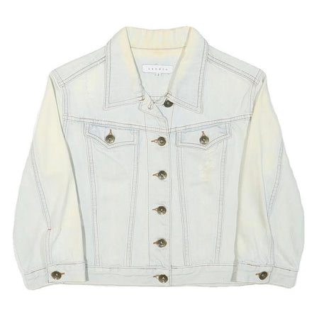 SANDRO Womens White Cotton Blend Button Jacket XXS Denim Casual Outerwear