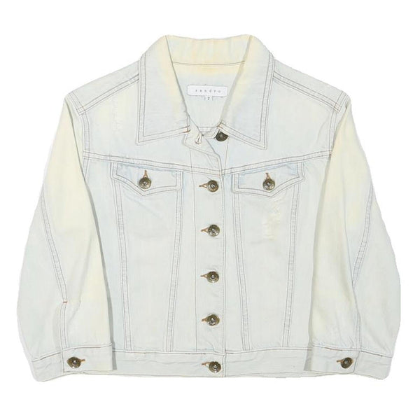 SANDRO Womens White Cotton Blend Button Jacket XXS Denim Casual Outerwear