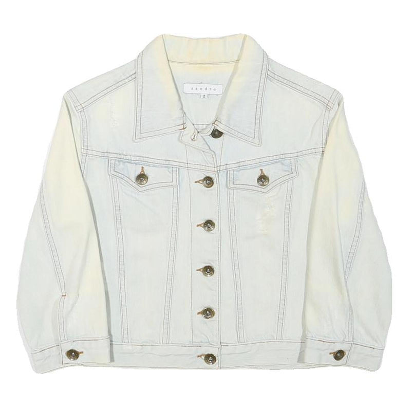SANDRO Womens White Cotton Blend Button Jacket XXS Denim Casual Outerwear