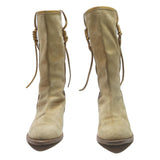 Womens Beige Suede Cowboy Boots UK 6 Classic Western Mid Calf Comfortable