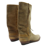 Womens Beige Suede Cowboy Boots UK 6 Classic Western Mid Calf Comfortable