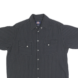 DICKIES Mens Black & White Striped Cotton Shirt L Workwear Button Pocket