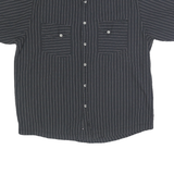 DICKIES Mens Black & White Striped Cotton Shirt L Workwear Button Pocket