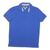 TOMMY HILFIGER Mens Blue Short Sleeve Plain Polo Shirt L Cotton Blend Casual