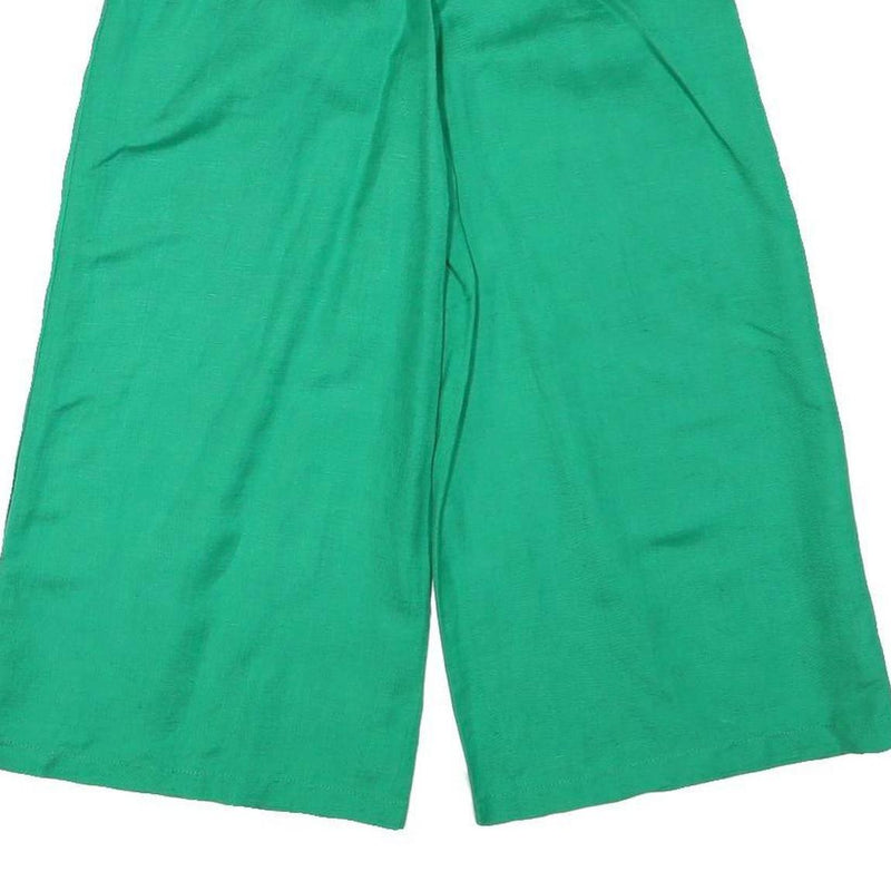 ELA Womens Linen Blend Green Relaxed Wide-Leg Trousers W26 L19 Summer Comfort