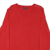 NAUTICA Womens Red & Navy Plain Pullover Cotton Blend Jumper XL Button Detail