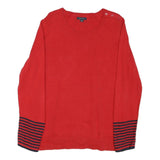 NAUTICA Womens Red & Navy Plain Pullover Cotton Blend Jumper XL Button Detail