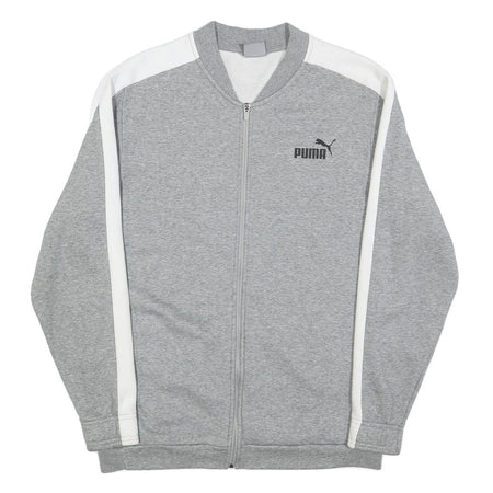PUMA Mens Grey & White Zip Jacket L Cotton Blend Plain Sportswear Casual