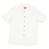 WOODY'S Mens White Shirt L Cotton Blend Casual Short Sleeve Button