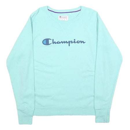 CHAMPION Womens Blue Crew Neck L Cotton Logo Sweatshirt Casual Pullover